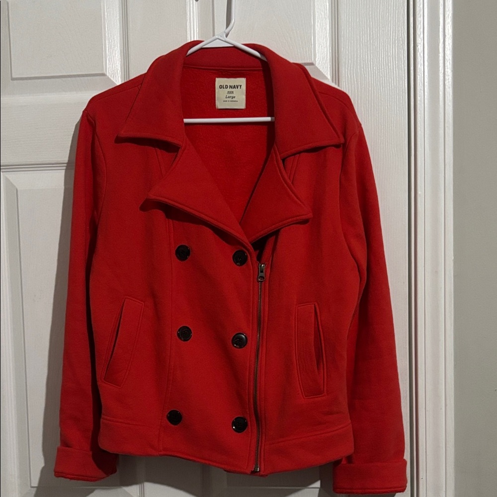 Old Navy Red Double-Breasted Pea Coat with Zip